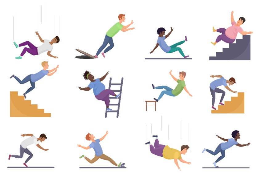 a graphic showing different ways someone could trip and fall at work
