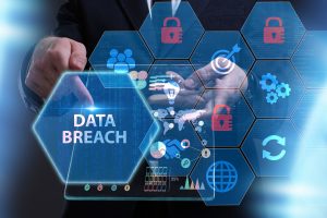 Conceptual image of a computer screen with the words data breach 