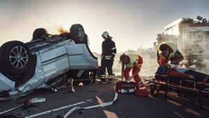 Emergency services at the scene of a car crash.