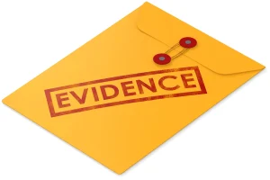 A yellow envelope with the word evidence on it
