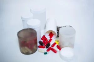 A close up of prescription medicines on a table