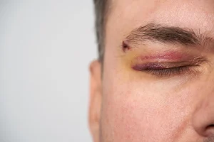A man suffers with a bruise after a physical assault.